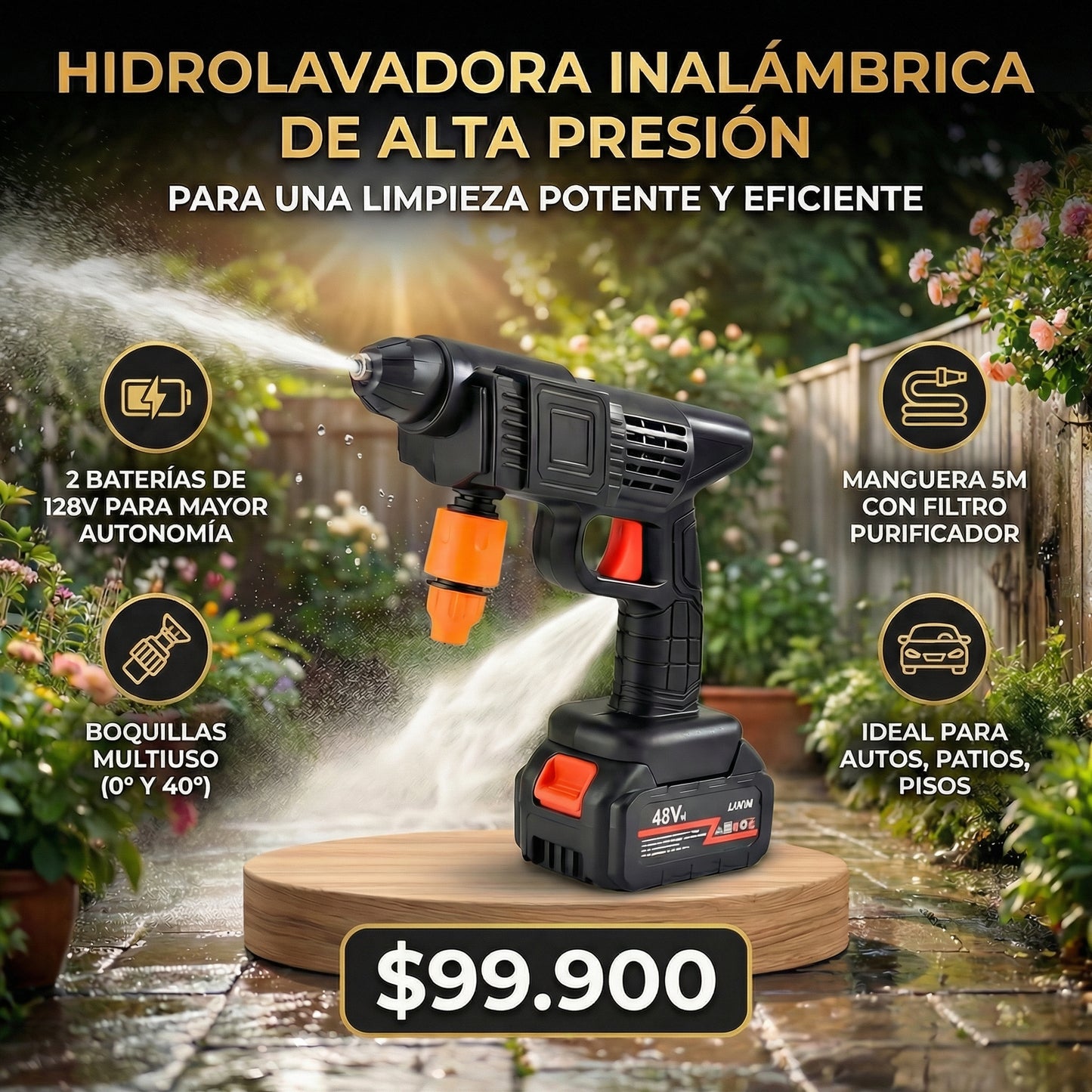 Hidrolavadora Inalámbrica 128V de Alta Presión