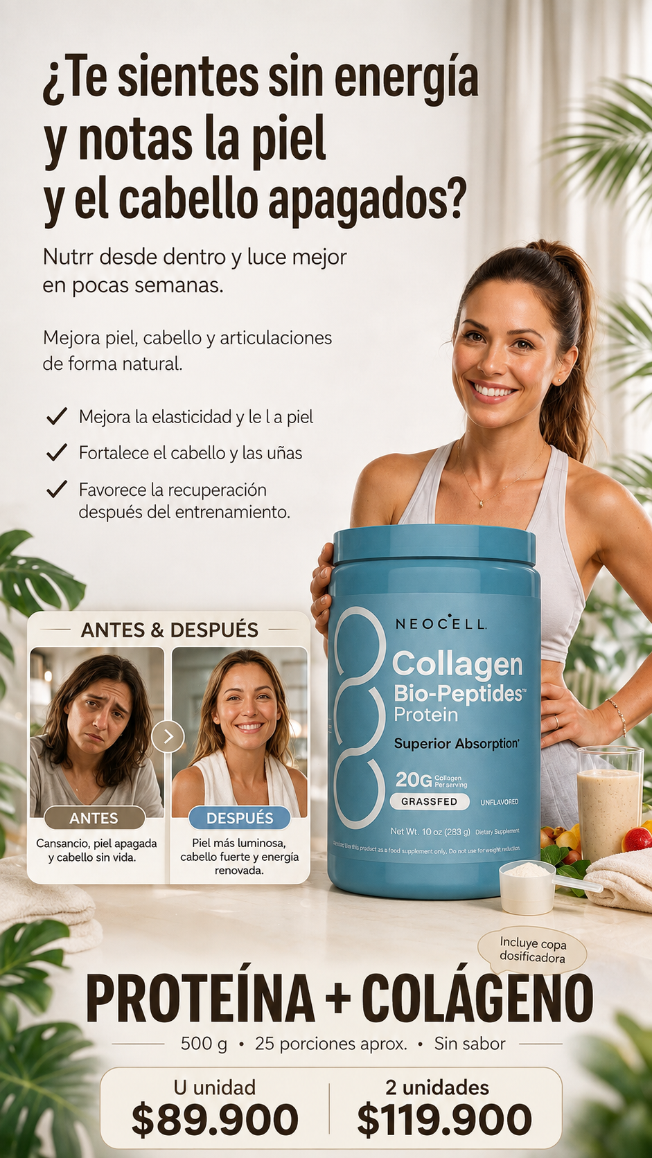 NEOCELL: Proteína de Colágeno Hidrolizado con Bio-Péptidos para Apoyar la Piel, Cabello, Uñas, Músculos y Articulaciones.