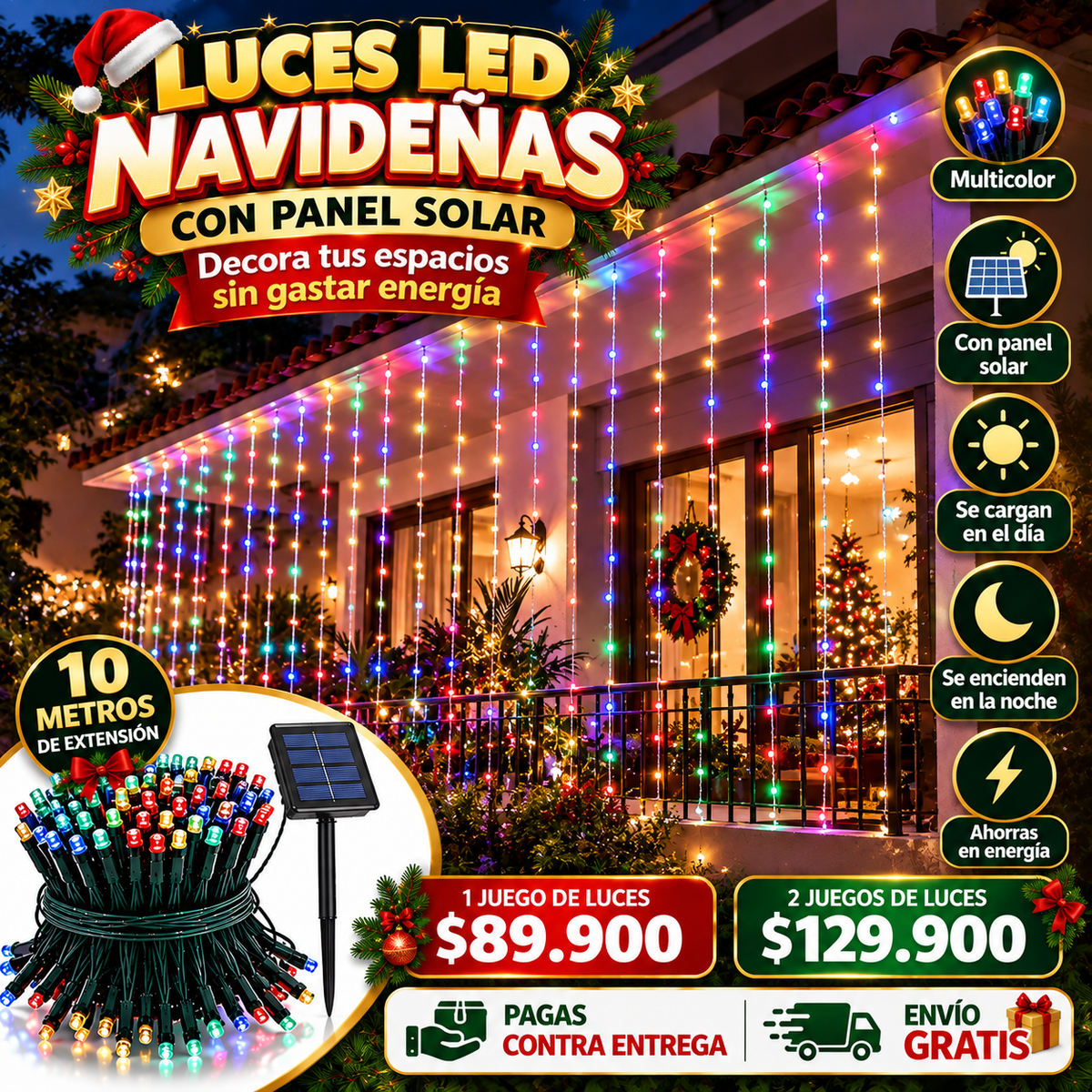 LUCES NAVIDEÑAS LED PANEL SOLAR: Disfruta esta Navidad sin preocuparte por el recibo de la luz
