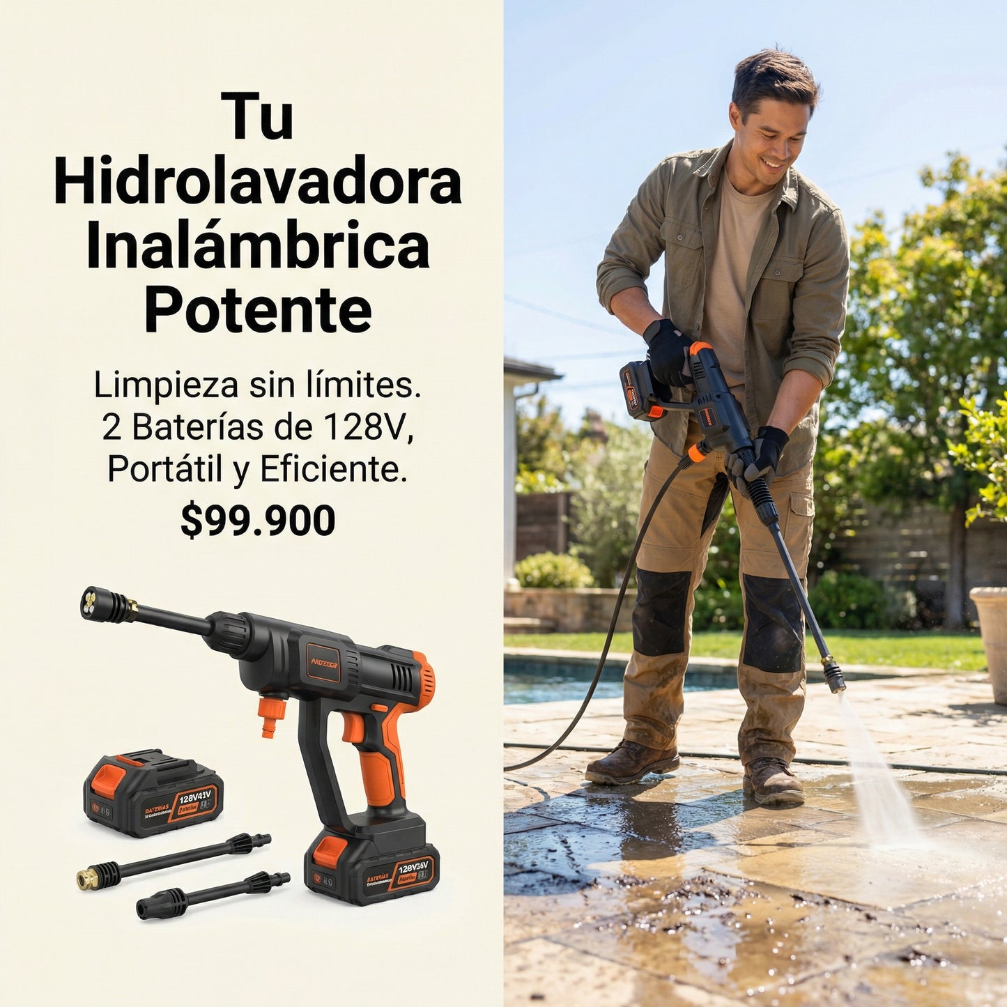 Hidrolavadora Inalámbrica 128V de Alta Presión