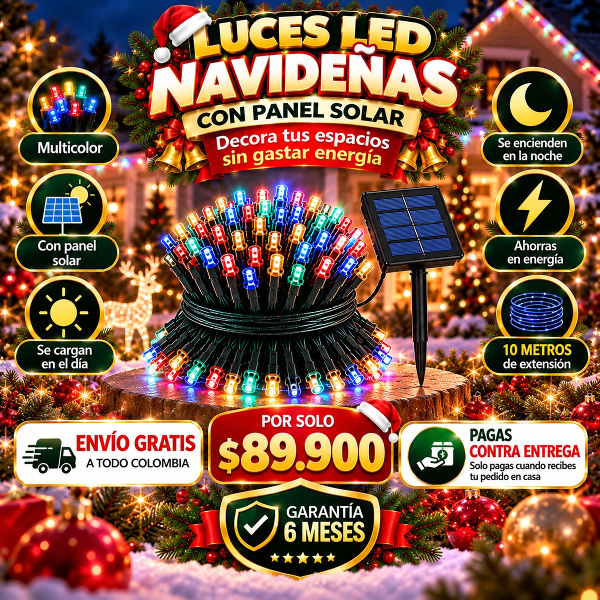 LUCES NAVIDEÑAS LED PANEL SOLAR: Disfruta esta Navidad sin preocuparte por el recibo de la luz