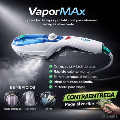 VaporMax: Plancha Portátil a Vapor, Ideal para Hogar y Viaje.
